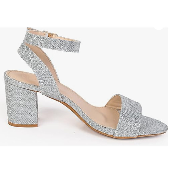 DADAWEN Women's Glitter Low Block Heels Sandals, Silver, US Size 9 - Picture 1 of 5